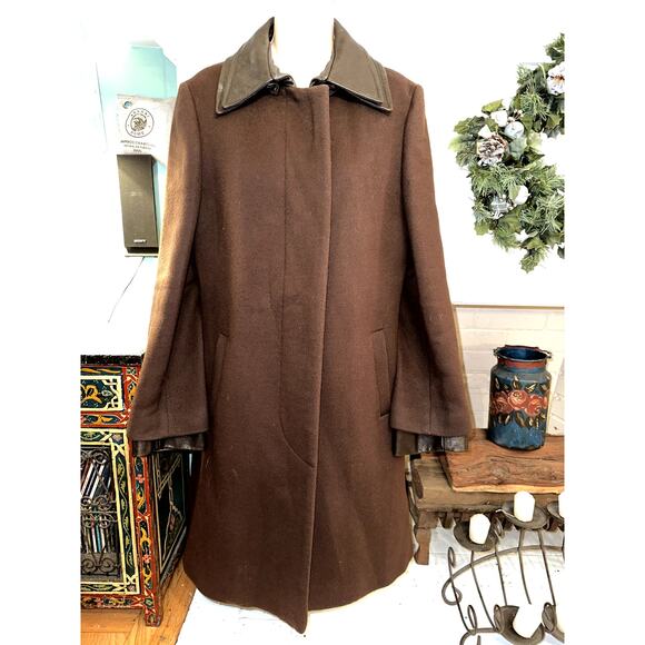 VIKTOR & ROLF CHOCOLATE BROWN COAT W/ REMOVABLE LEATHER COLLAR TAYLOR SWIFT - Picture 1 of 11